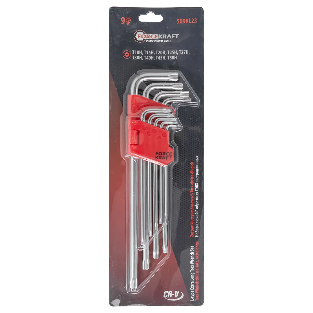 Набор ключей TORX  Т10-Т50 9пр. экстра длинных c отверстием FORCEKRAFT FK-5098L23