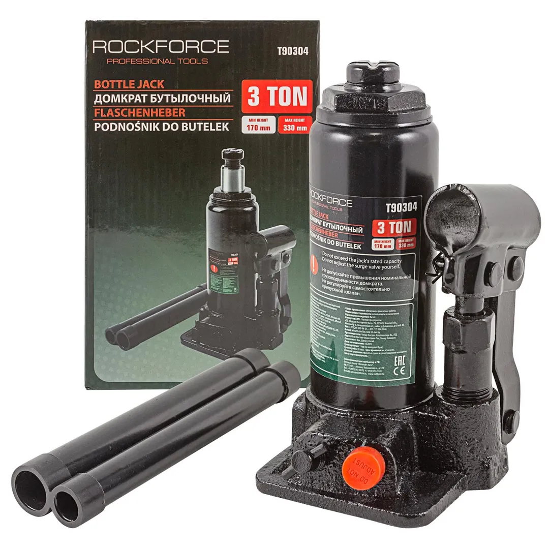 Домкрат бутылочный с клапаном 3т (h min 170мм, h max 330мм)  Rock FORCE RF-T90304(DS)