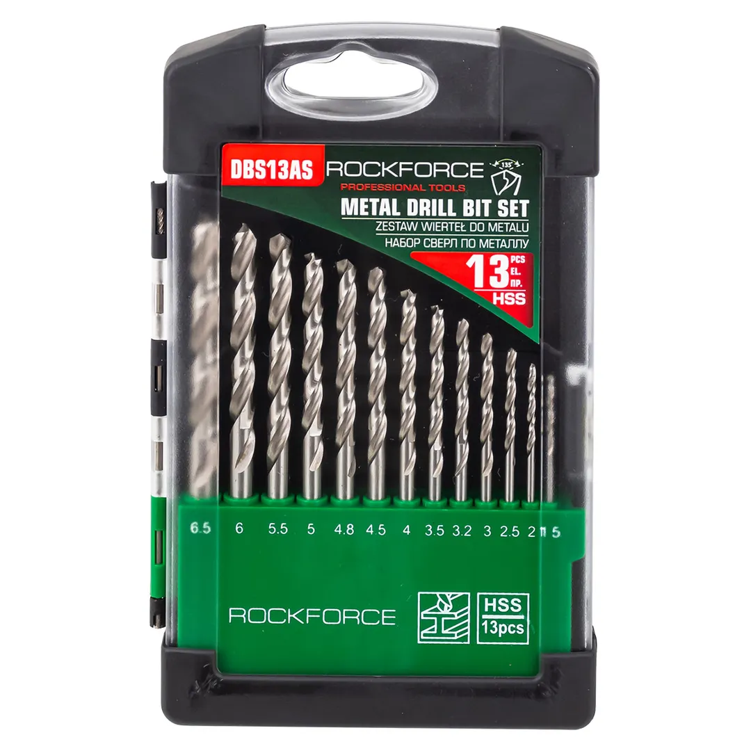 Сверла по металлу, набор 13пр. 1.5-6.5мм RockFORCE Rock FORCE RF-DBS13AS