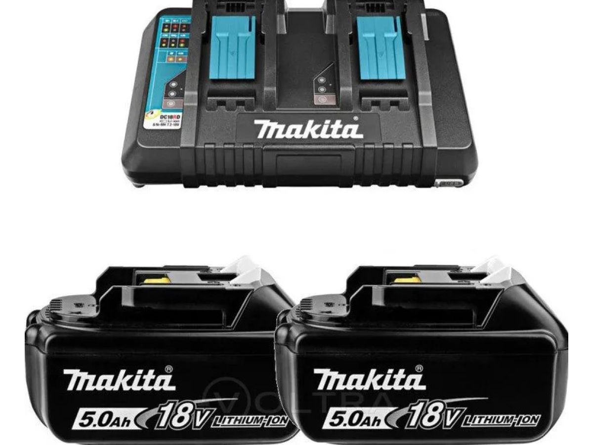 Комплект аккумулятор LXT 18В BL1850B 2 шт. + зарядное устройство DC18RD (Набор BL1850B 18V 5,0 Ah 2 шт. + DC18RD двухпортовая) MAKITA 191L75-3