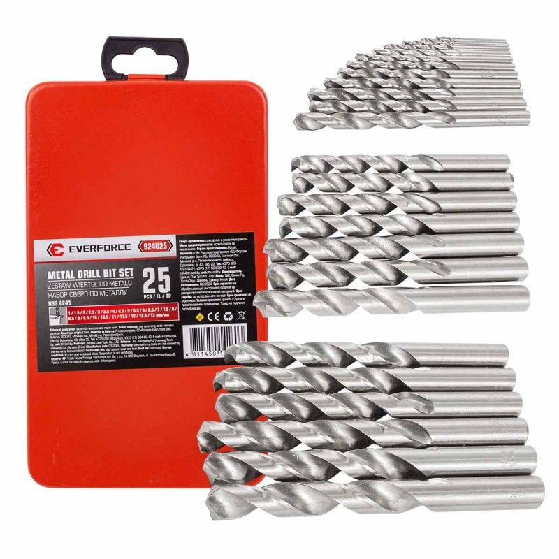 Сверла по металлу, набор 25пр. (1-13мм) EVERFORCE EF-924U25