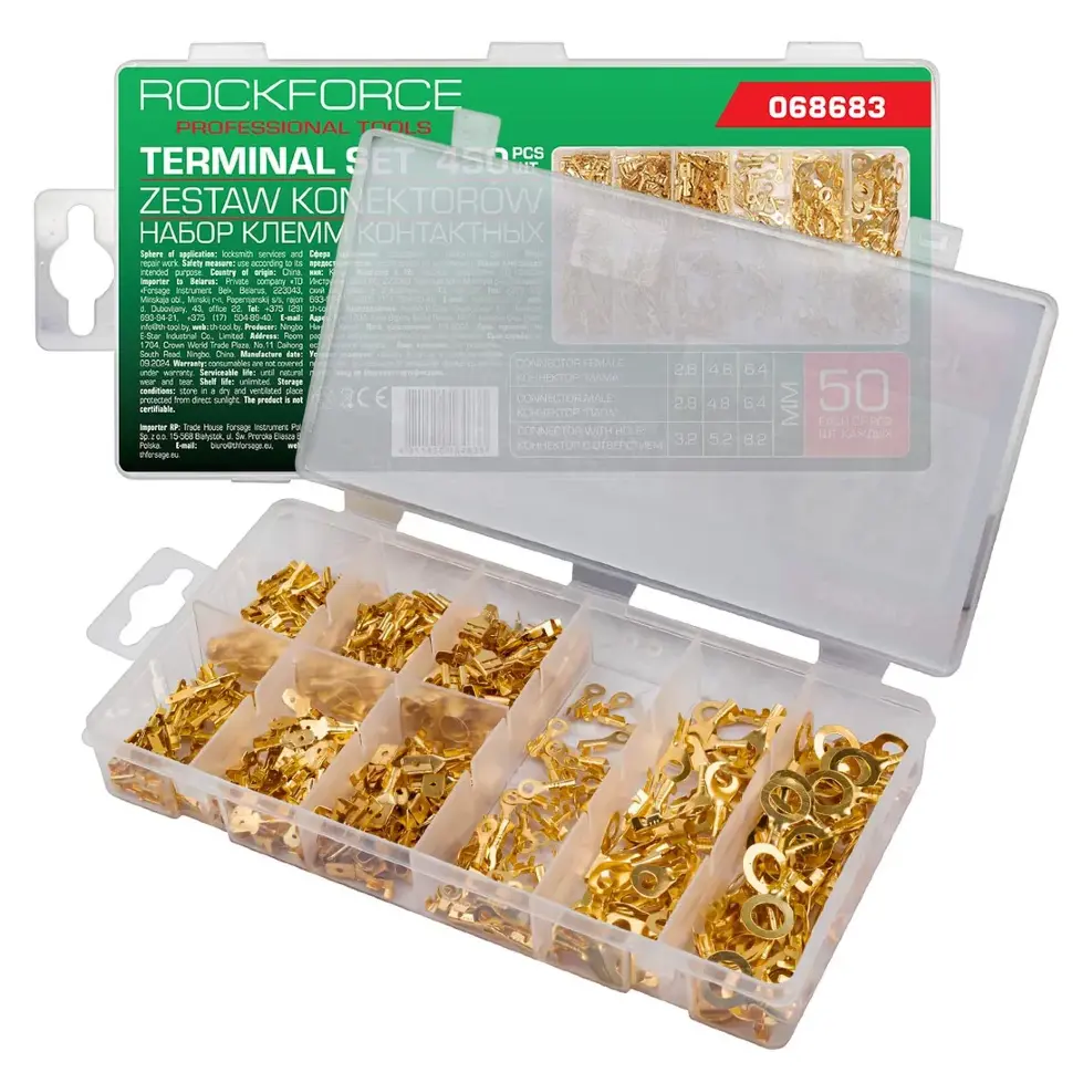 Клеммы контактные автомобильные, набор 450пр. RockFORCE RF-068683 Клеммы контактные автомобильные, набор 450пр. RockFORCE RF-068683
