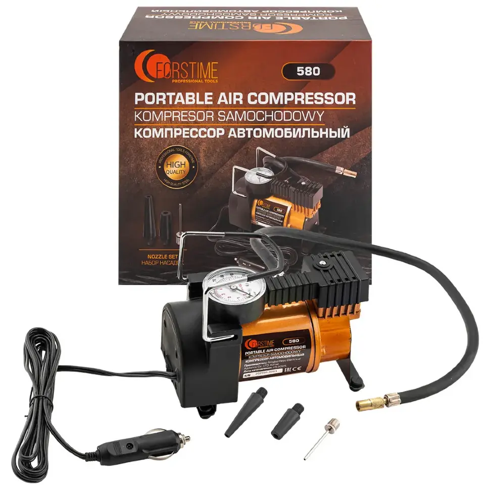 Компрессор автомобильный 12V, производительность 30л/мин FORSTIME FT-580