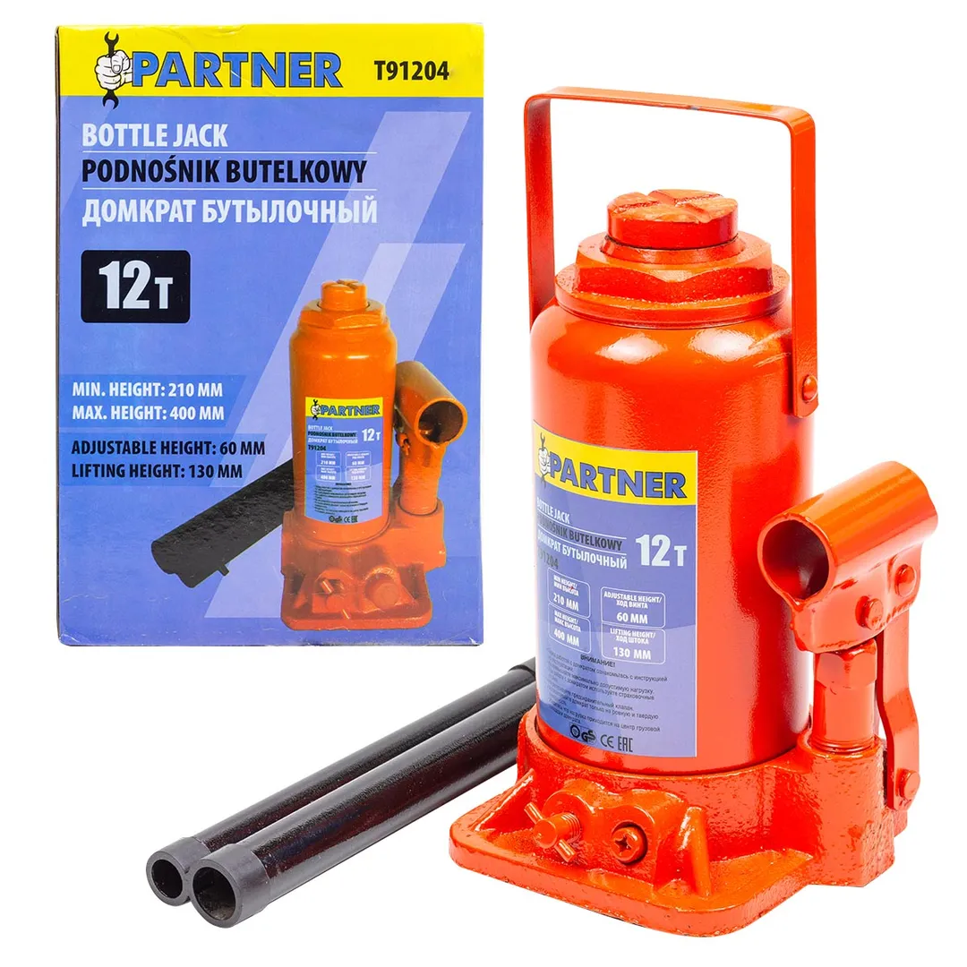 Домкрат бутылочный 12т (h min 200мм, h max 385мм)  Partner PA-T91204