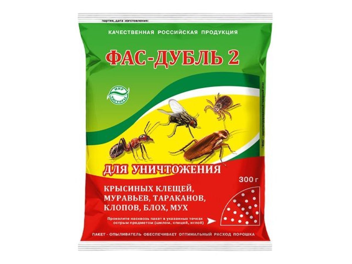 Средство от насекомых Фас-Дубль 2 (дуст) 300 г (от крысиных клещей, мух, блох, муравьев, тараканов, клопов, пакет-опыливатель) АГРОВИТ 4603646007967