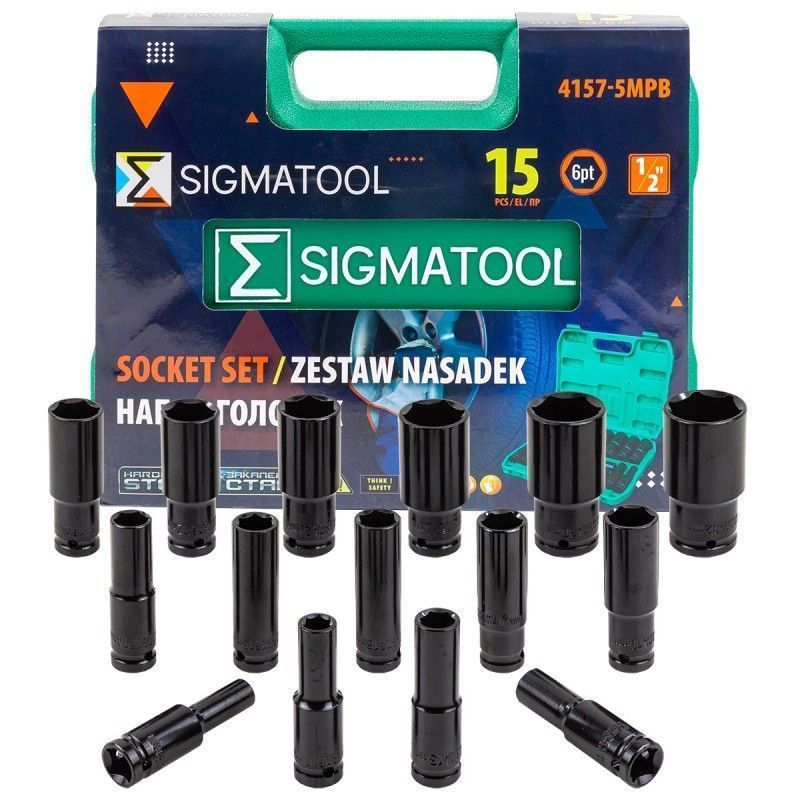 Набор головок глубоких 15пр.1/2'' (6-гр.)(8, 10,12-17,19,21,22,24,27,30,32мм), в пласт.кейсе SIGMATOOL Sigmatool-4157-5MPB