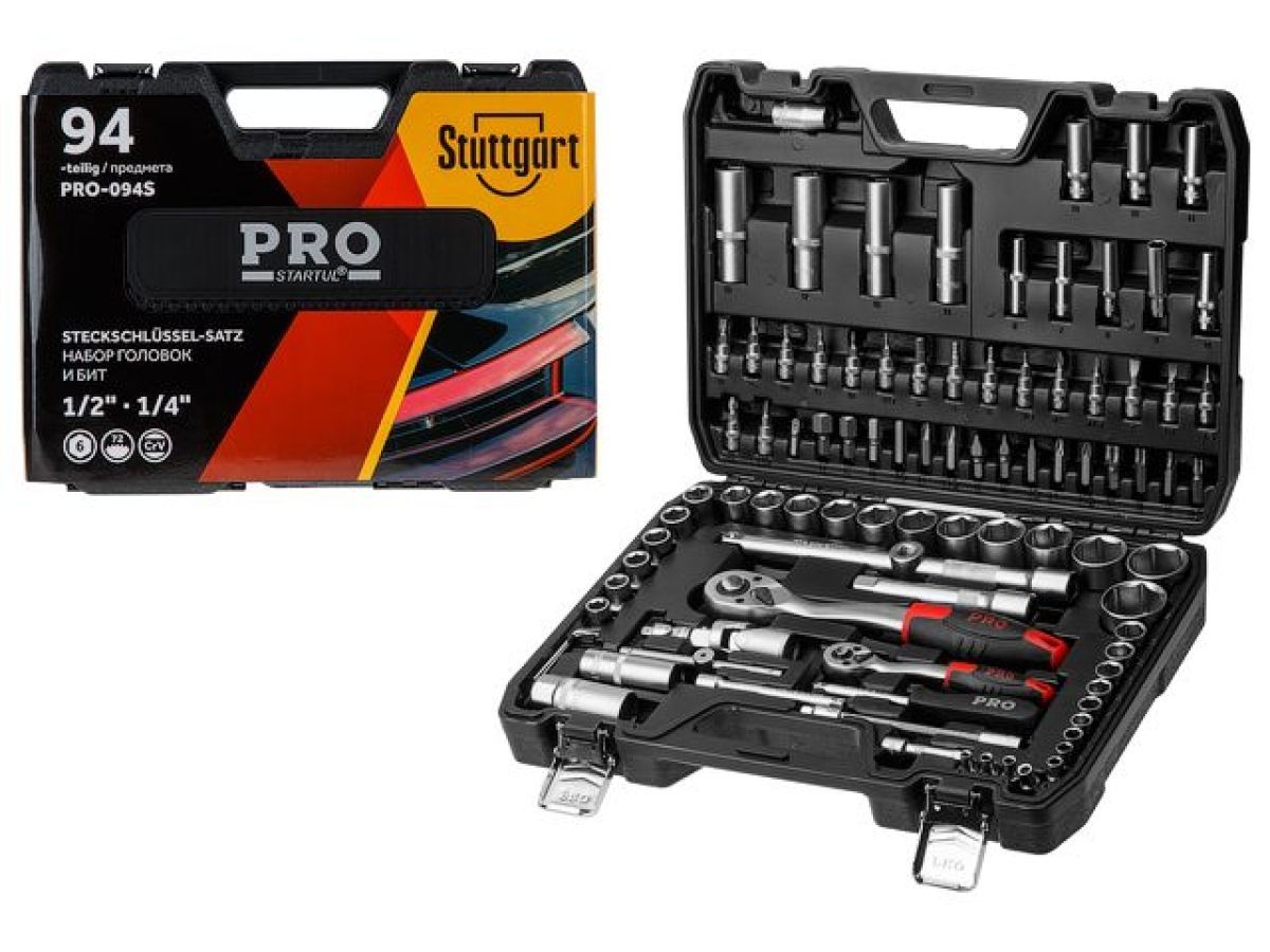 Набор головок и бит 94пр. 1/4", 1/2" PRO  STUTTGART (6 граней) STARTUL PRO-094S