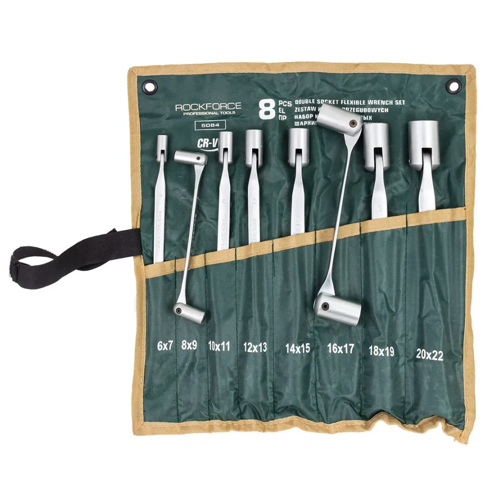 Ключи торцевые шарнирные двухсторонние, набор 8пр. (6х7, 8х9, 10х11, 12х13, 14х15, 16х17, 18х19, 20х22мм) RockFORCE RF-5084