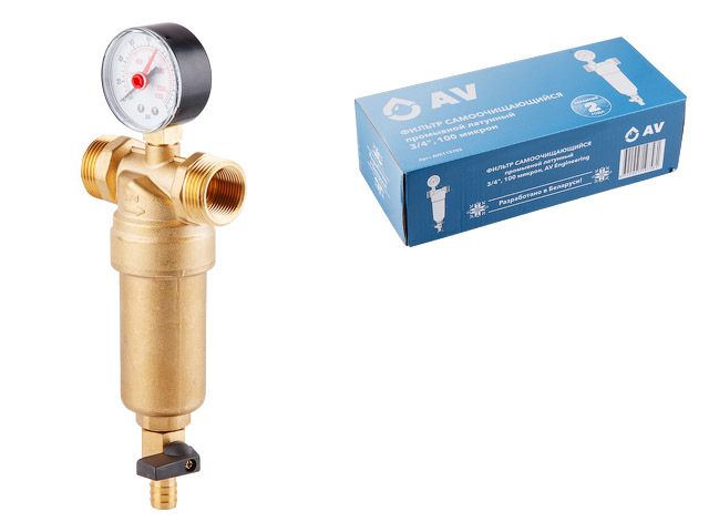 Фильтр самоочищающийся промывной латунный 3/4", 100 микрон AV Engineering AVE115702