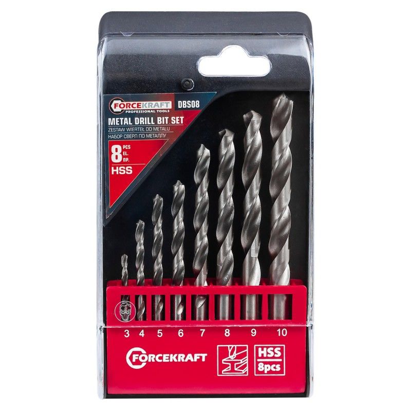 Сверла по металлу, набор 8пр. 3-10мм FORCEKRAFT FK-DBS08