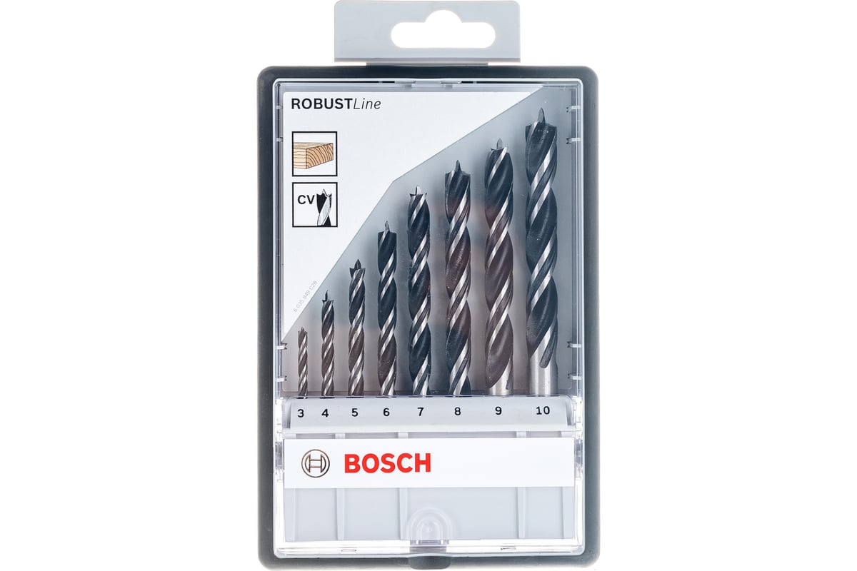Набор спиральных сверл по древесине 3-10 мм Robust Line (8 шт) BOSCH 2.607.010.533