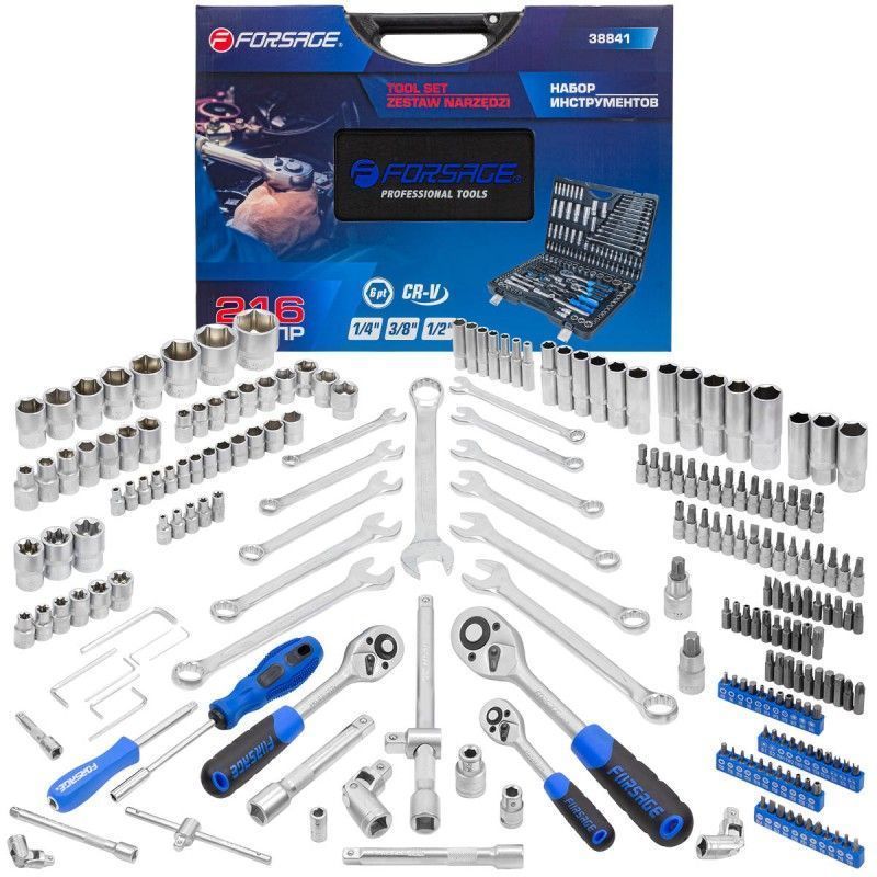 Набор инструментов 216пр. 1/4", 3/8", 1/2"(6гр.)(4-32мм)(NEW)  ...Forsage F-38841(New)