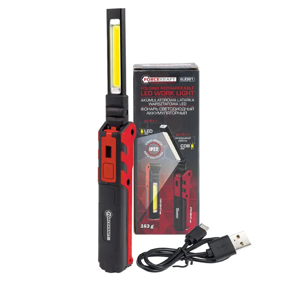 Фонарь светодиодный аккумуляторный на магнитном шарнире с регулятором яркости складной FORCEKRAFT FK-EL2301 Фонарь светодиодный аккумуляторный на магнитном шарнире с регулятором яркости складной FORCEKRAFT FK-EL2301