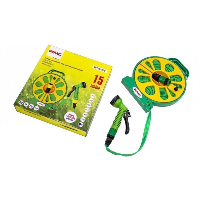 Шланг ПВХ 15м на катушке в комплекте с пистолетом-распылителем (7 режимов распыления) WMC TOOLS TG7302008