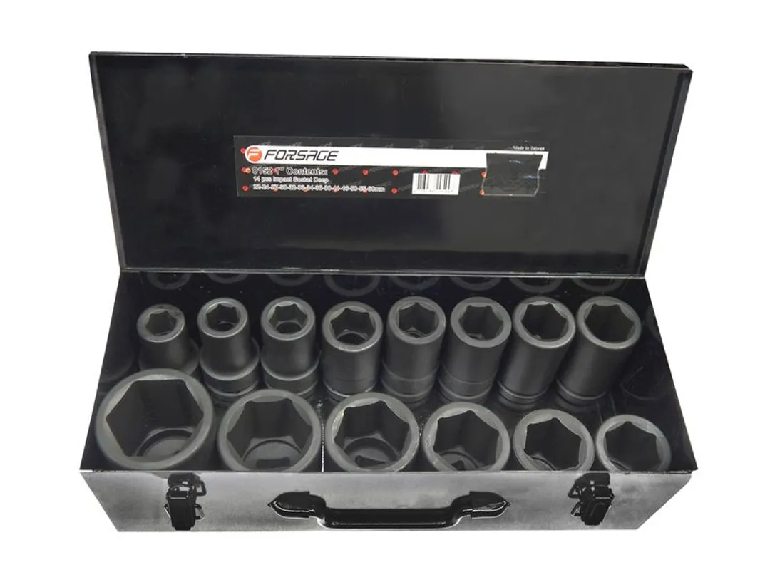 Набор головок ударных глубоких 14пр. 1''(22,24,27,30,32,33,34,36,38,40,41,46,50,55,60) в метал.кейсе Forsage F-8152MPB