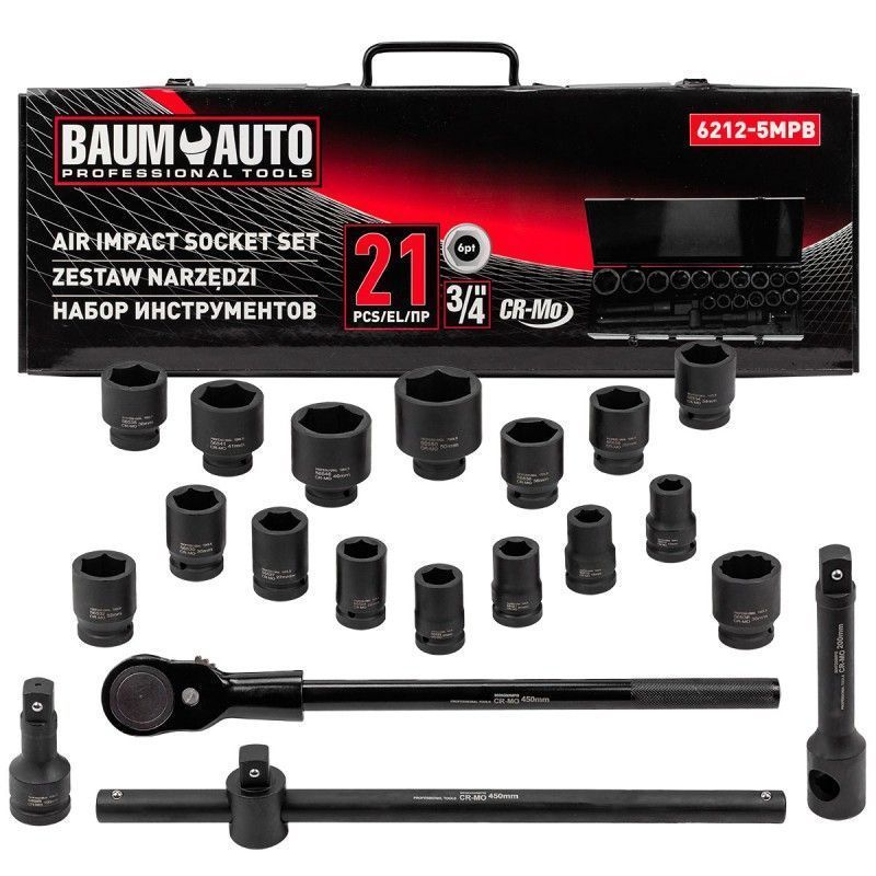 Набор инструментов ударных 21пр. 3/4" (17-36мм)(6гр.) Baum Auto BaumAuto BM-6212-5MPB