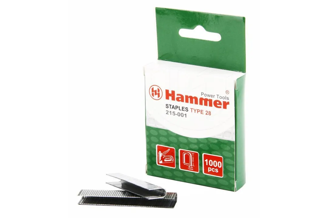 Скобы для степлера Hammer Flex 215-001  12мм, ширина 5мм, сечение 1.2мм, U-образные (тип 28) 1000 шт. Hammer 215-001