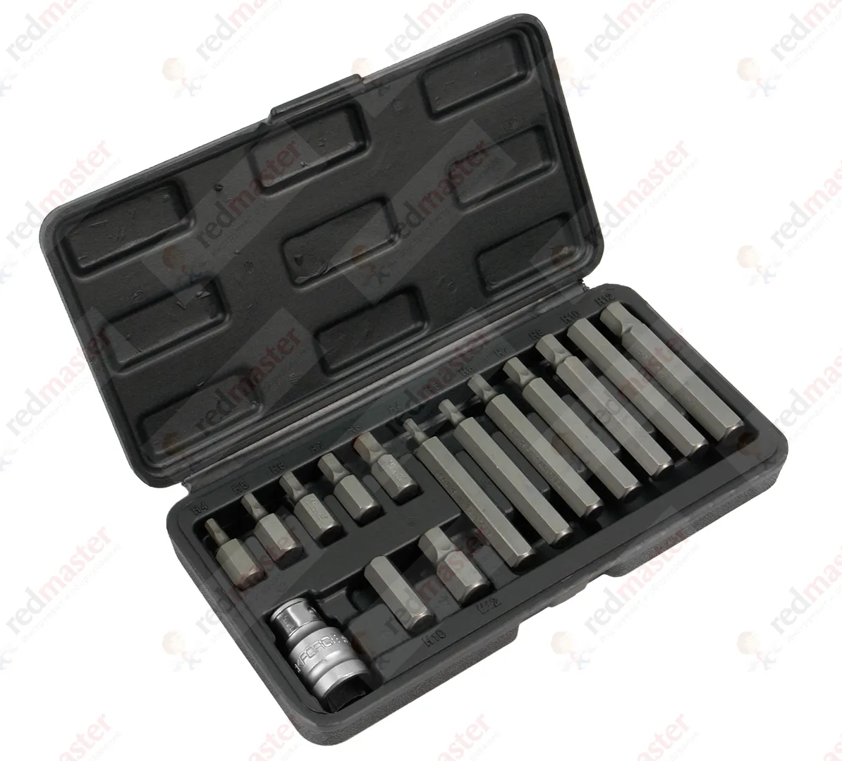 Набор бит HEX, 1/2",10мм, 15пр, 4-12мм, в металлическом кейсе Rock FORCE RF-4155(C)