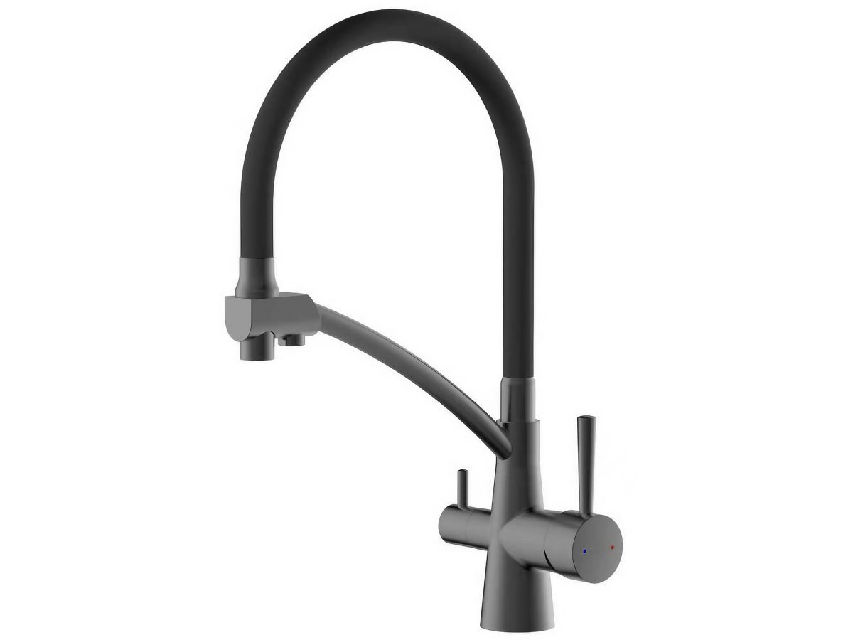 Смеситель для кухни (Lt) D35, серия LUX с краном для пит. воды графит (Гибкий излив, длина 223 мм, высота 264 мм, поворотный) AV Engineering AVLUX4-A49ST