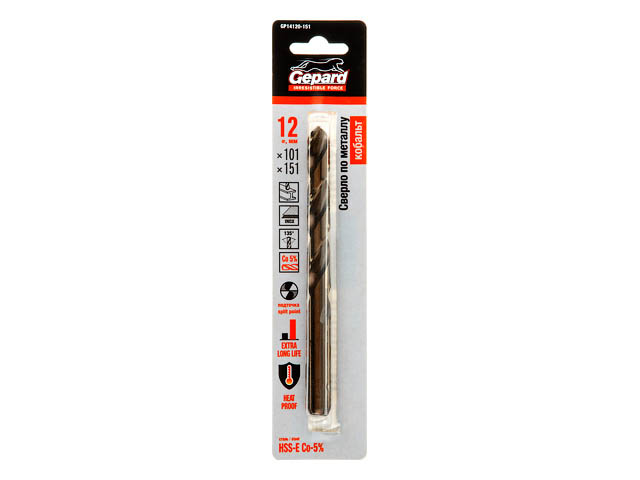 Сверло по металлу ц/x 12.0x101x151 mm HSS-Co GEPARD GP14120-151