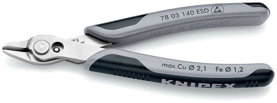 Бокорезы прецизионные Electronic Super Knips®XL кромка без фаски, L-140 мм., твердость 54 HRC, INOX-...KNIPEX 7803140ESD