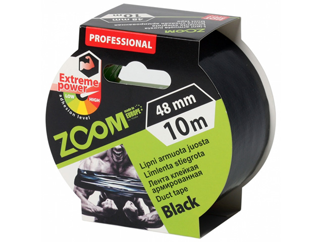 Лента армированная клейкая 48mmх10m  (черная)  ZOOM 02-5-4-005