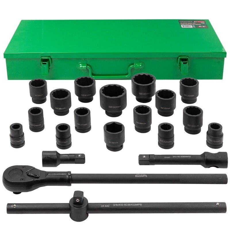 Набор инструментов ударных 21пр., 3/4" 12гр. (17-50мм) RockFORCE RF-6212-9MPB