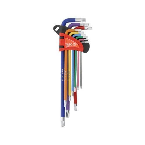 Ключи TORX с отверстием T10-T50  разноцветные EXTRA LONG (набор 9шт.) S2 HRC58-62  ...YATO YT-05636