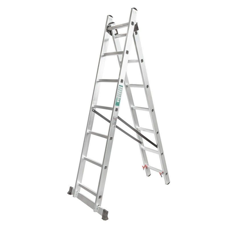 Лестница комб. двухсекционная (2х7 ступенек, до 150кг, вес 6.2кг) FORCEKRAFT BL-E207