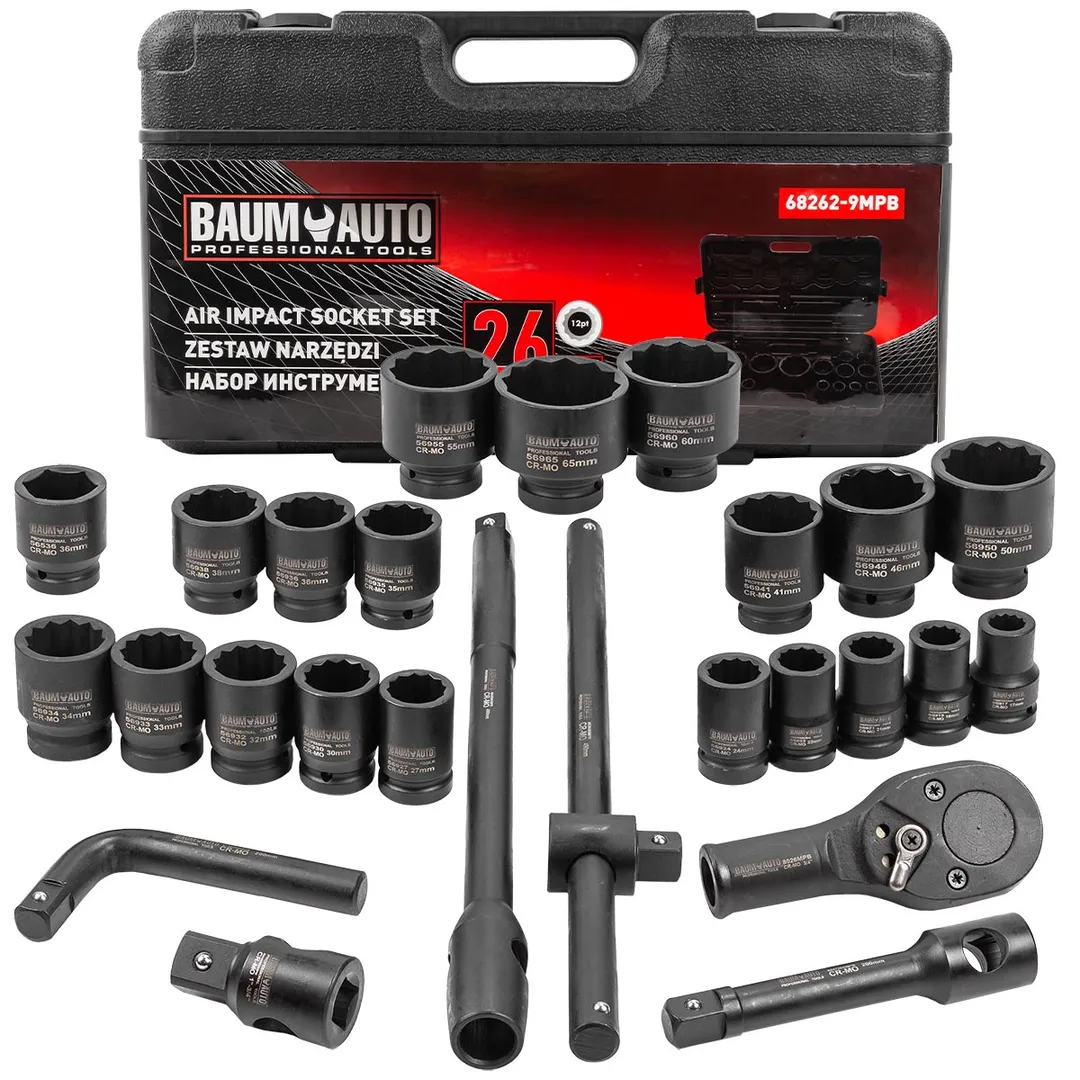Набор инструментов ударных 26пр., 3/4" 12гр. (17-50мм) Baum Auto BM-68262-9MPB