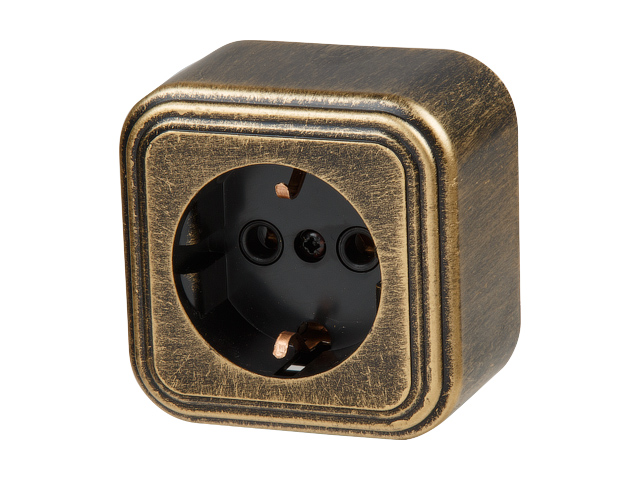Розетка 1-ая открытая, с заземлением, бронзовая, Стандарт, RA16-133-ЧБ, ЮПИТЕР JP7413-03