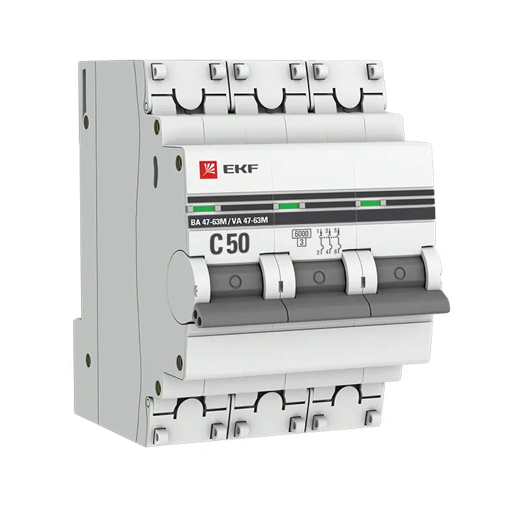 Авт. выкл. 3P 50А (C) 6кА ВА 47-63M без тепл. расцепит. PROxima EKF mcb4763m-6-3-50C-pro