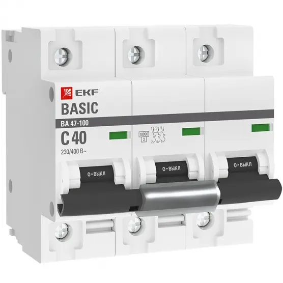 Авт. выкл. 3P 40А (C) 10kA ВА 47-100 Basic EKF mcb47100-3-40C-bas