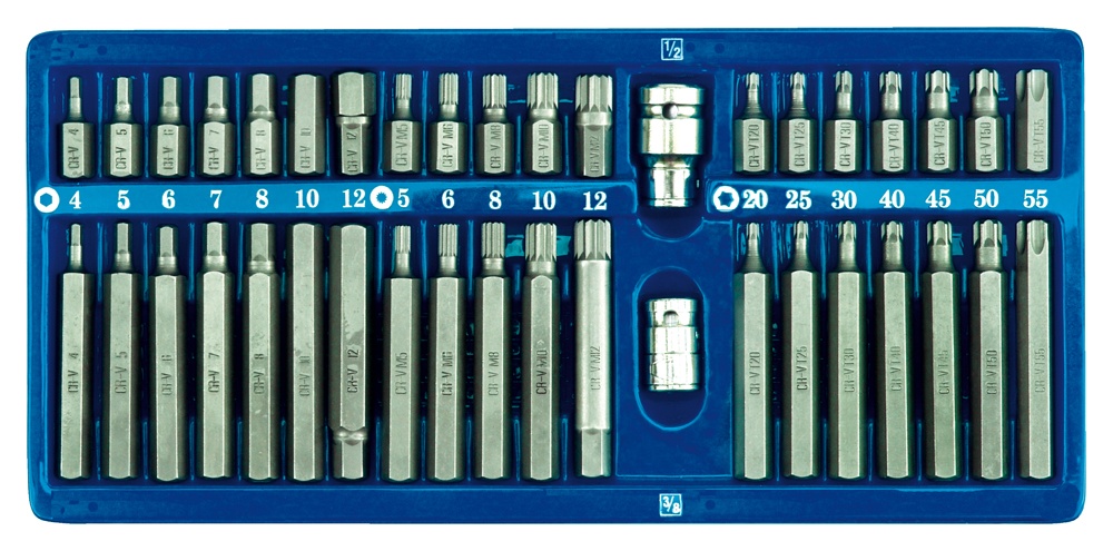 Головки-биты специальные TORX, HEX, SPLINE (набор 40пр.) VOREL 66400
