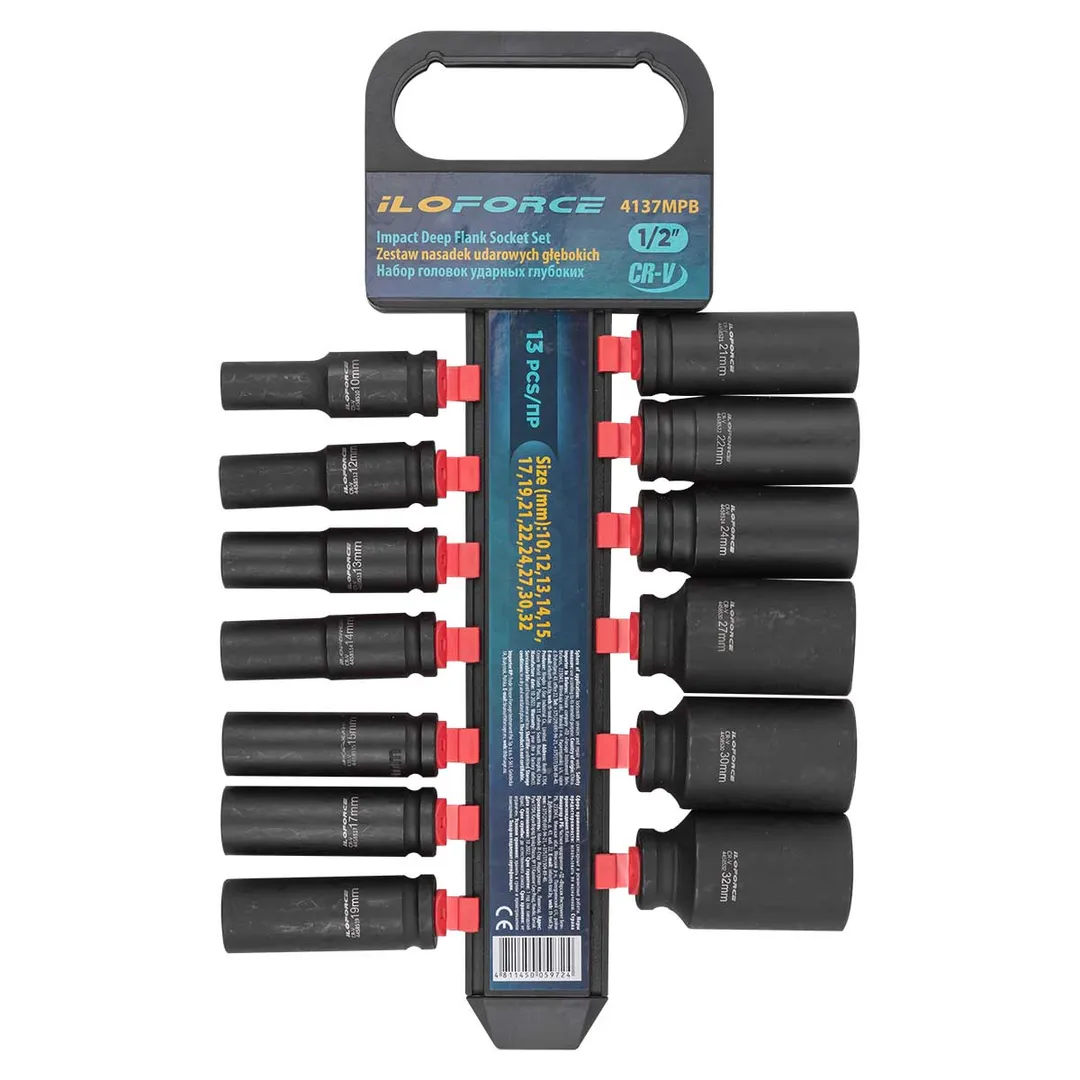 Головки ударные глубокие, набор 13пр., 1/2" (10-32мм) ILOforce IF-4137MPB