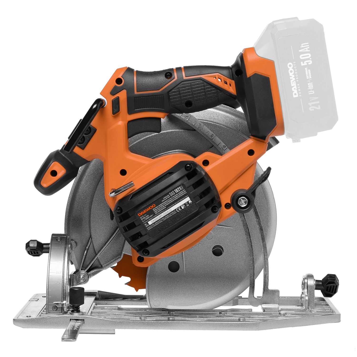 Пила циркулярная аккумуляторная, 21В, БЕЗ АКБ, 185 мм, 5000 об.мин,  DAEWOO DAS 1821Li