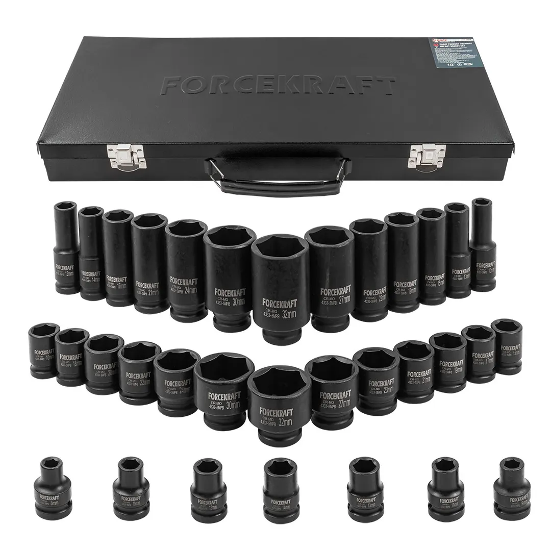 Головки ударные, набор 33пр., 1/2", 6гр. (8-24-32мм) FORCEKRAFT FK-4333-5MPB