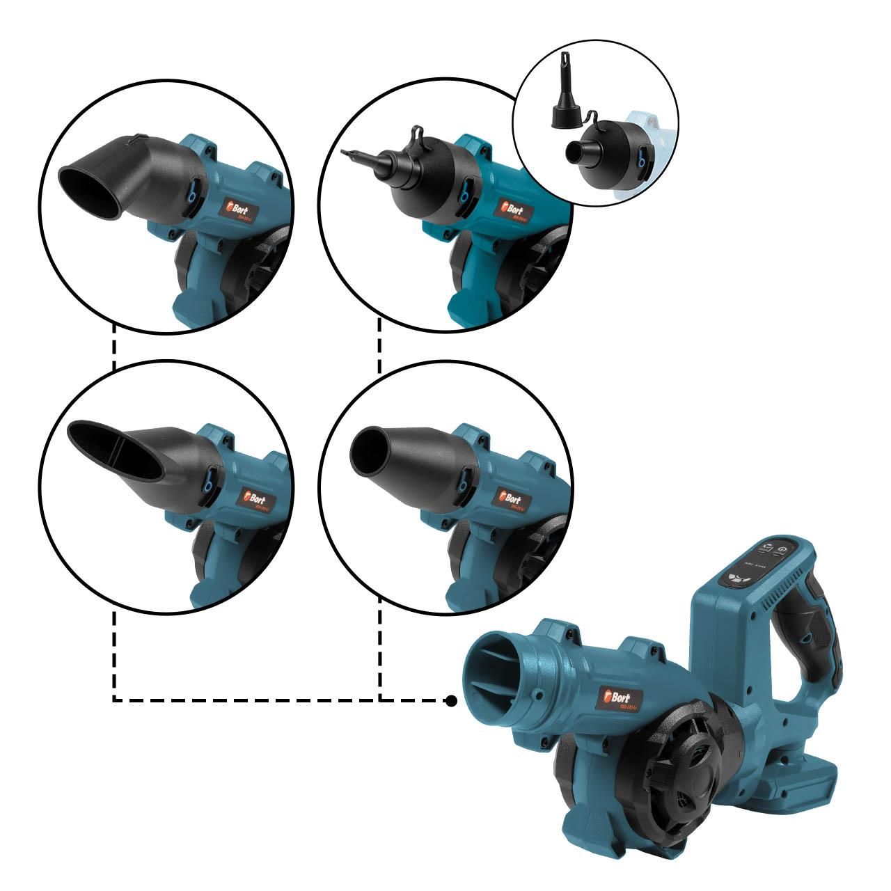 Воздуходувка-пылесос аккумуляторная ,18В, БЕЗ АКБ ,21000 об.мин,Bort BSS-21U-Li