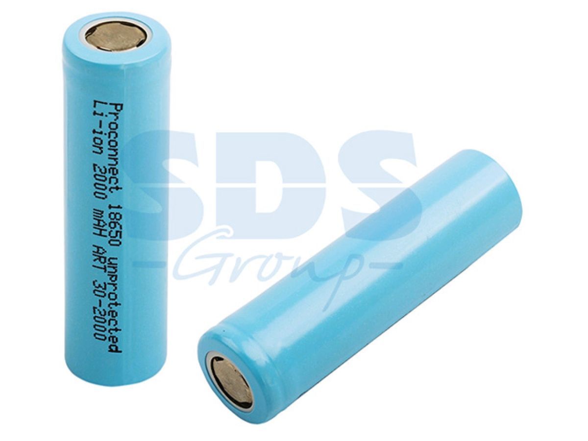 Аккумулятор Li-ion 18650 unprotected, 2000 mAH, 1шт PROCONNECT 30-2000-01