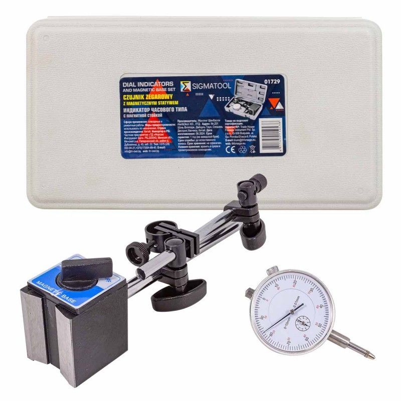 Индикатор часового типа с магнитной стойкой в пластиковом кейсе SIGMATOOL Sigmatool-01729