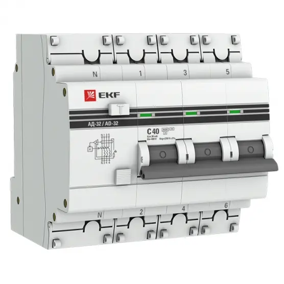АД-32 3P+N 40А (С) 30мА тип (АС) эл. 4,5кА PROxima  EKF DA32-40-30-4P-pro
