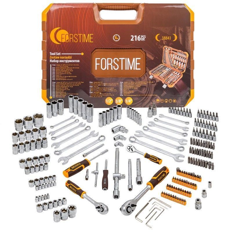 Набор инструментов 216 пр. 1/4''3/8''1/2''(6гр.)(4-32мм) FORSTIME FT-38841