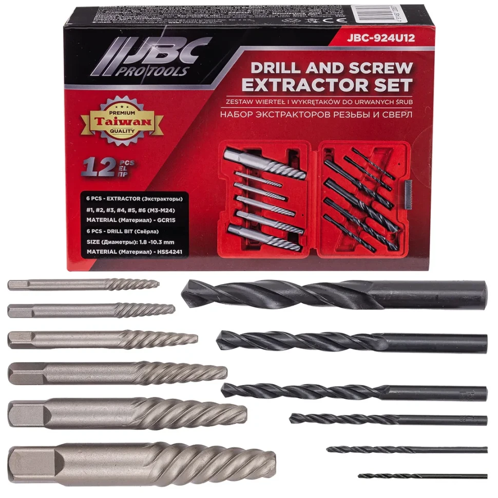 Набор экстракторов резьбы и сверл 12пр. JBC JBC-924U12