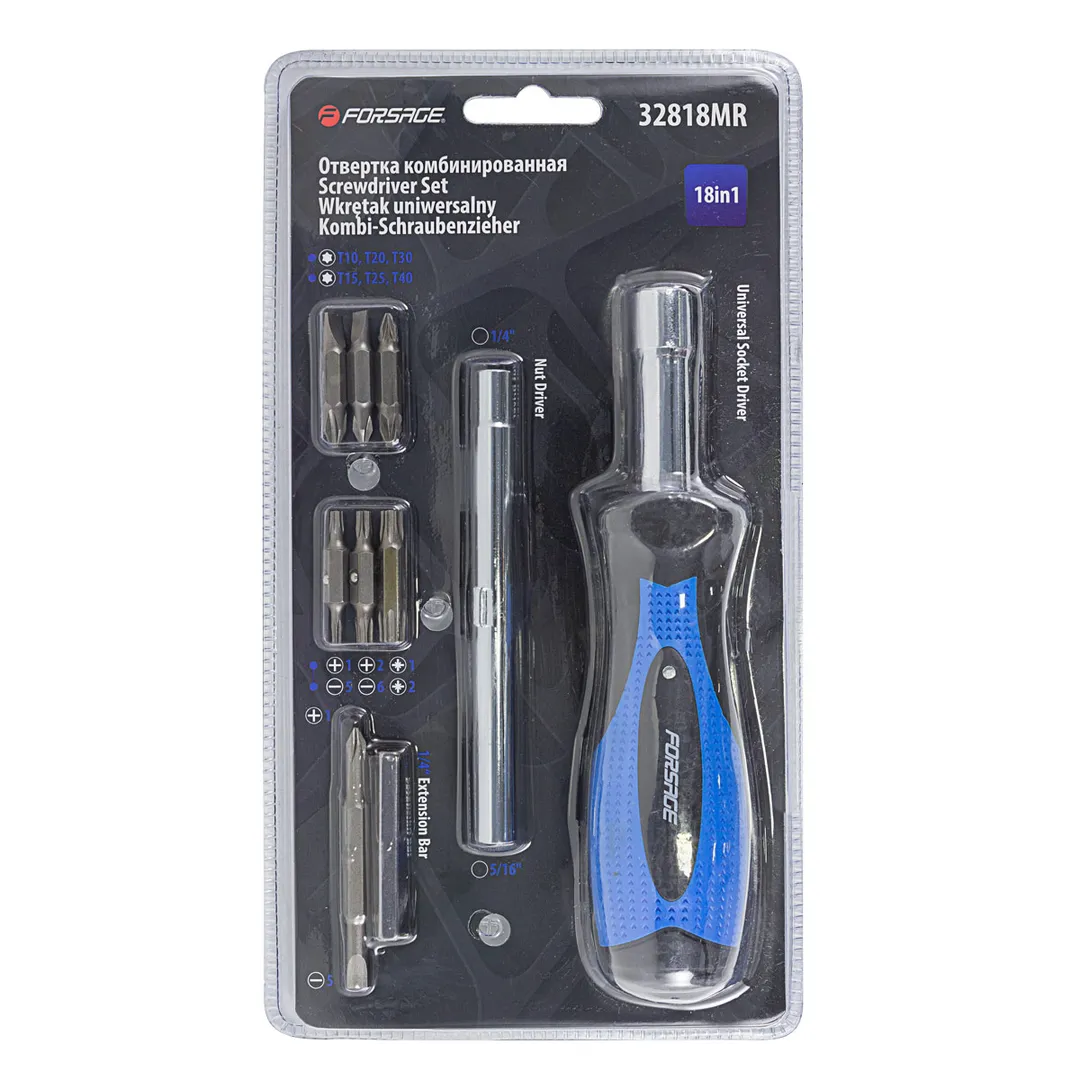 Отвертка комбинированная в комлекте с битами  Forsage F-32818MR