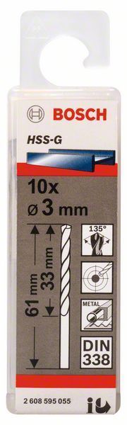 Сверло по металлу HSS-G 3,0x33x61 мм (10 шт)  BOSCH 2.608.595.055