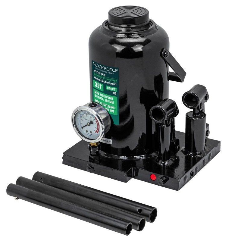 Домкрат бутылочный 32т с манометром (h min 260мм, h max 420мм) RockFORCE ...Rock FORCE RF-TH903501