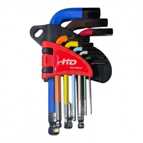 Ключи шестигранные с шариком 1,5-10мм короткие разноцветные (набор 9шт.) CrV H-D HD-05632