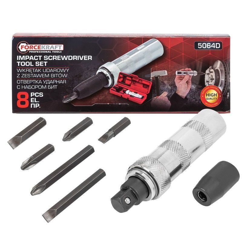 Отвертка ударная с набором бит, 8пр. FORCEKRAFT FK-5064D