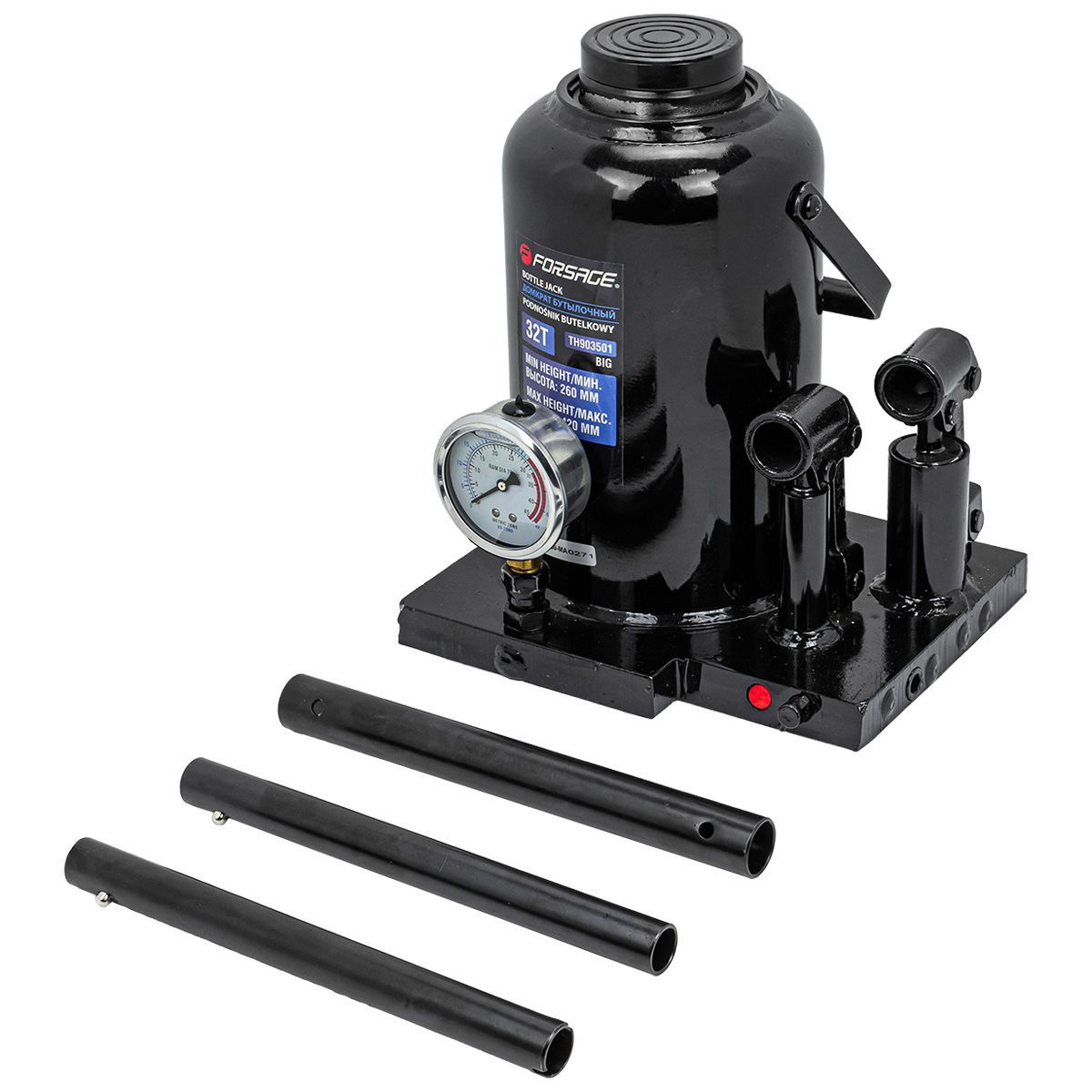 Домкрат бутылочный 32т с манометром (h min 260мм, h max 420мм)  Forsage F-TH903501( Big )