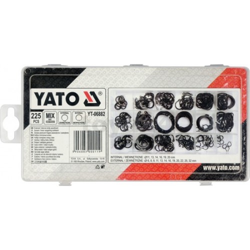 Стопорные кольца внешние и внутренние (набор 225шт)  YATO YT-06882